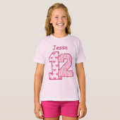 12e verjaardag Roze Zebra Aangepaste naam V025D T-shirt (Voorkant volledig)
