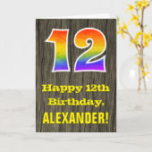 12e verjaardag: rustieke faux hout look, regenboog kaart (Gele Bloem)