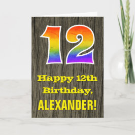12e verjaardag: rustieke faux hout look, regenboog kaart