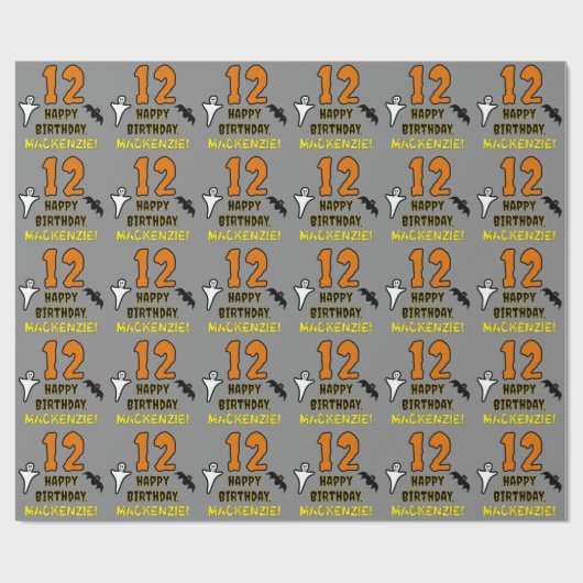 12e verjaardag: Spooky Halloween Thema, aangepaste Cadeaupapier (Vlak)