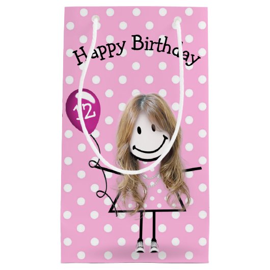 12e verjaardag Staartmeisje met roze ballon Klein Cadeauzakje (Voorkant)