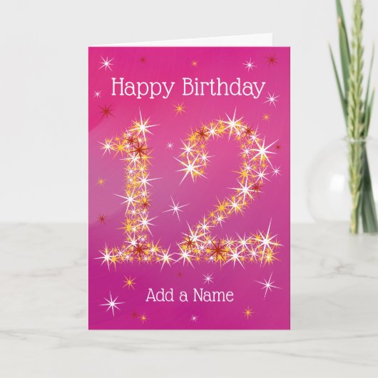 12e verjaardag - Star-nummer - Roze/Paars - leefti Kaart (Voorkant)