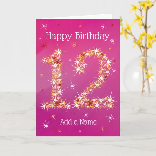 12e verjaardag - Star-nummer - Roze/Paars - leefti Kaart (Gele Bloem)