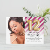 12e verjaardag Striped Gold-portret Kaart (Staand voorkant)