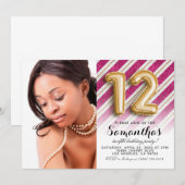 12e verjaardag Striped Gold-portret Kaart (Voorkant / Achterkant)