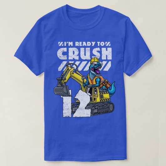 12e verjaardag TRex Dinosaurus Graafmachine T-shirt (Design voorkant)