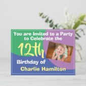 12e verjaardag Uitnodiging met foto (Staand voorkant)