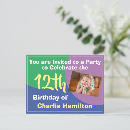 12e verjaardag Uitnodiging met foto-Briefkaart (Staand voorkant)