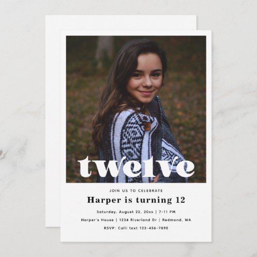 12e verjaardag uitnodiging | Minimale verjaardag (Voorkant / Achterkant)