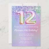 12e verjaardag Uitnodiging Paarse roze glitter (Voorkant)