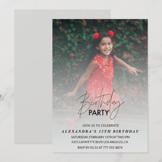 12e verjaardag uitnodiging Verjaardagsfeest Foto G (Voorkant / Achterkant)