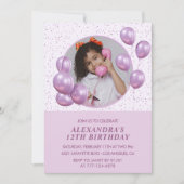 12e verjaardag Uitnodigingen Ballonnen Foto Paarse (Voorkant)