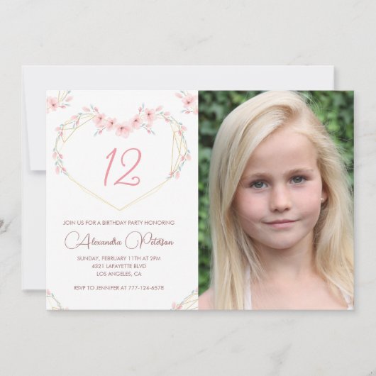 12e verjaardag uitnodigingen Boho Floral Foto (Voorkant)