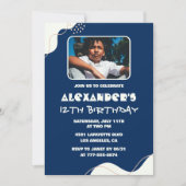 12e verjaardag uitnodigingen Boy Photo Simple Navy (Voorkant)