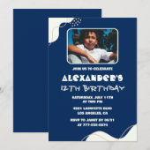 12e verjaardag uitnodigingen Boy Photo Simple Navy (Voorkant / Achterkant)