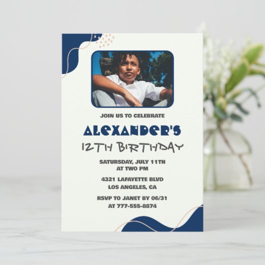 12e verjaardag uitnodigingen Jongen Marine Eenvoud (Staand voorkant)