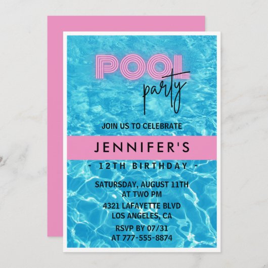 12e verjaardag uitnodigingen Pool Party Zomer (Voorkant / Achterkant)