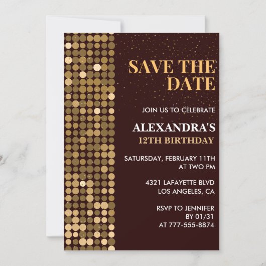 12e verjaardag uitnodigingen Sla de datum Goud (Voorkant)