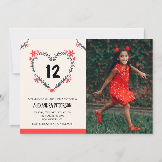 12e verjaardag uitnodigingen voor haar Bloemenhart (Voorkant)