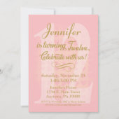 12e verjaardag Uitnodigingsmeisjes Roze Gold Heart Kaart (Voorkant)