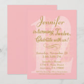 12e verjaardag Uitnodigingsmeisjes Roze Gold Heart Kaart (Voorkant / Achterkant)