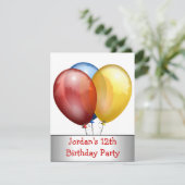 12e verjaardag van de Balloons Red Blue Yellow Kaart (Staand voorkant)