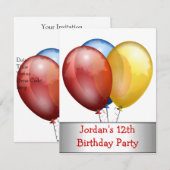 12e verjaardag van de Balloons Red Blue Yellow Kaart (Voorkant / Achterkant)