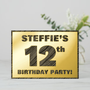 12e verjaardag van de geboorte - Vet, houten graan Folie Uitnodiging