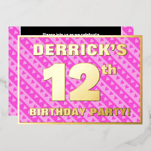 12e verjaardag van de opstand - vuurroze harten en folie uitnodiging