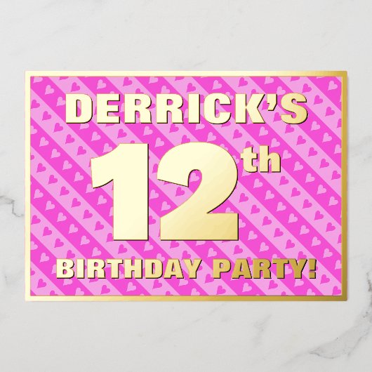 12e verjaardag van de opstand - vuurroze harten en folie uitnodiging (Voorkant)