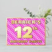 12e verjaardag van de opstand - vuurroze harten en folie uitnodiging (Staand Voorkant)