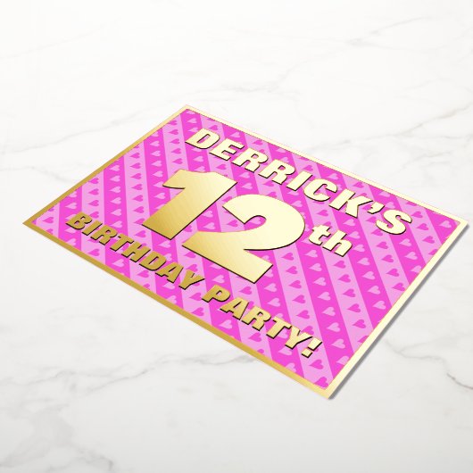 12e verjaardag van de opstand - vuurroze harten en folie uitnodiging (Gedraaid)