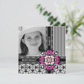 12e verjaardag van het meisje Damask Invites Kaart (Staand voorkant)