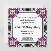 12e verjaardag van het meisje Damask Invites Kaart (Achterkant)