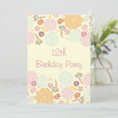 12e verjaardag van het meisje Fancy moderne Floral Kaart (Staand voorkant)