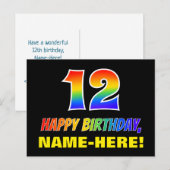 12e verjaardag: Vet, Vun, eenvoudig, regenboog 12 Briefkaart (Voorkant / Achterkant)