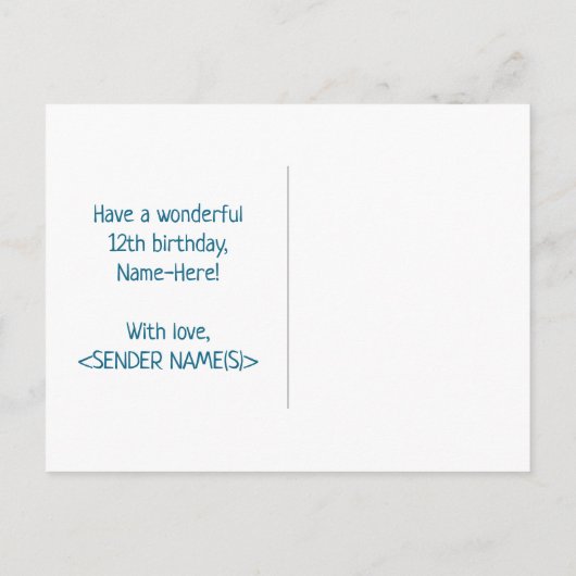 12e verjaardag: Vet, Vun, eenvoudig, regenboog 12 Briefkaart (Achterkant)