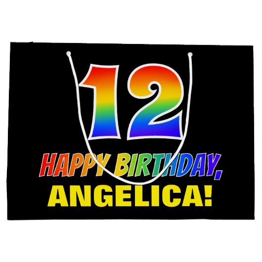 12e verjaardag: Vet, Vun, eenvoudig, regenboog 12 Groot Cadeauzakje (Achterkant)