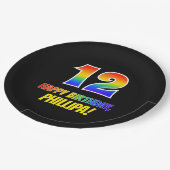 12e verjaardag: Vet, Vun, eenvoudig, regenboog 12 Papieren Bordje (Gekanteld)