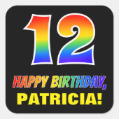 12e verjaardag: Vet, Vun, eenvoudig, regenboog 12 Vierkante Sticker (Voorkant)