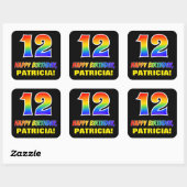 12e verjaardag: Vet, Vun, eenvoudig, regenboog 12 Vierkante Sticker (Vel)