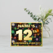 12e verjaardag: Vette, kleurrijke Fireworks-look Folie Uitnodiging Briefkaart (Staand Voorkant)