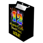 12e verjaardag: Vuurwapenpatroon en regenboog 12 Medium Cadeauzakje (Voorkant Gekanteld)