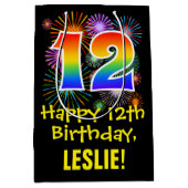 12e verjaardag: Vuurwapenpatroon en regenboog 12 Medium Cadeauzakje (Voorkant)