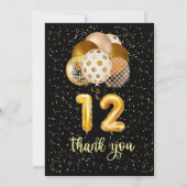 12e verjaardag zwarte gouduitnodiging kaart (Achterkant)