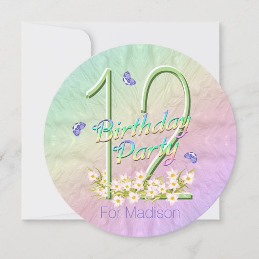 12e verjaardagsfeest Butterfly Rainbow Uitnodiging (Voorkant)