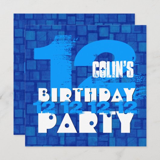 12e Verjaardagsfeest Grunge BLUE Z12B Kaart (Voorkant / Achterkant)