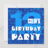 12e Verjaardagsfeest Grunge BLUE Z12B Kaart (Voorkant)
