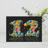 12e verjaardagsfeest, met bubbels en ballen kaart (Staand voorkant)