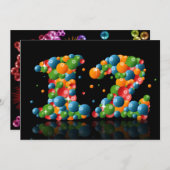 12e verjaardagsfeest, met bubbels en ballen kaart (Voorkant / Achterkant)